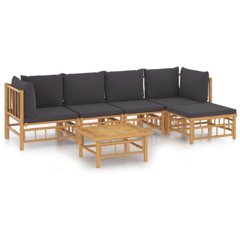Salon de jardin 6 pcs avec coussins gris foncé bambou (1/5)