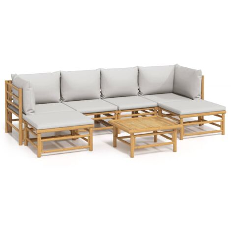Salon de jardin 7 pcs avec coussins gris clair bambou (1/5)