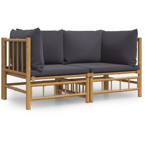 Canapés d'angle de jardin avec coussins gris foncé 2 pcs bambou (1/5)
