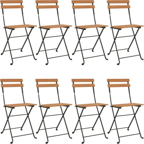 Chaises de bistrot pliantes lot de 8 Bois teck solide et acier (1/5)