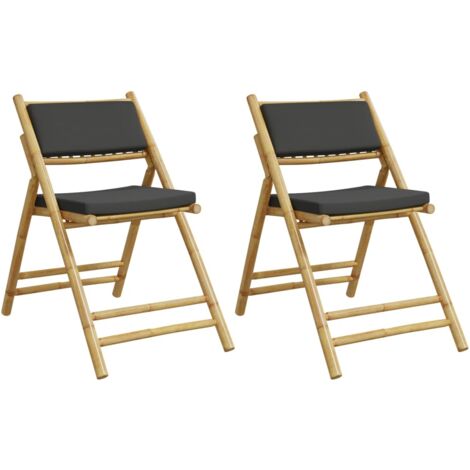 Chaises de bistro pliantes lot de 2 coussins gris foncé bambou (1/5)