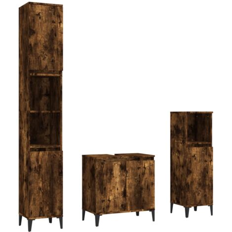 Ensemble de meubles de salle de bain 3 pcs Chêne fumé (1/5)