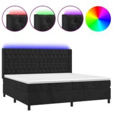 Sommier à lattes de lit matelas et LED Noir 200x200 Velours (1/5)