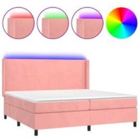 Sommier à lattes de lit matelas et LED Rose 200x200 Velours (1/5)