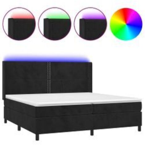 Sommier à lattes de lit matelas et LED Noir 200x200 Velours (1/5)