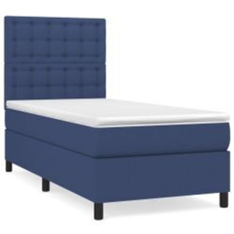 Sommier à lattes de lit avec matelas Bleu 90x200 Tissu (1/5)