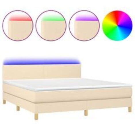Sommier à lattes de lit avec matelas LED Crème 180x200 Tissu (1/5)