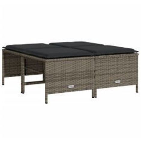 Tabourets de jardin avec coussins lot de 4 gris résine tressée (1/5)
