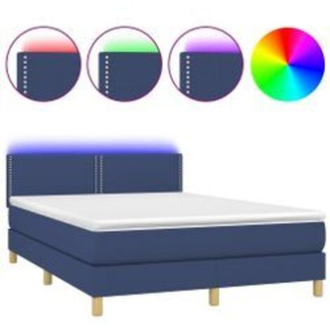 Sommier à lattes de lit avec matelas LED Bleu 140x200 Tissu (1/5)