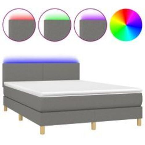 Sommier à lattes de lit et matelas et LED Gris foncé 140x190 (1/5)