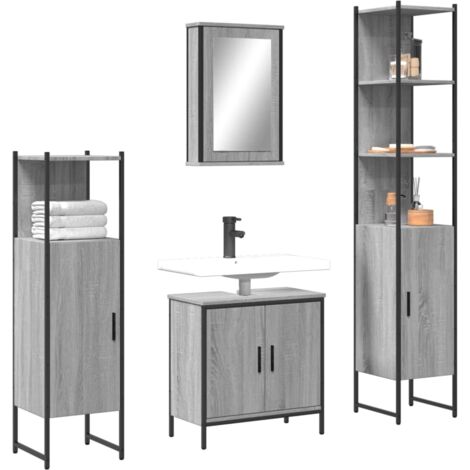 Ensemble de meubles de salle de bain 4 pcs Sonoma gris (1/5)