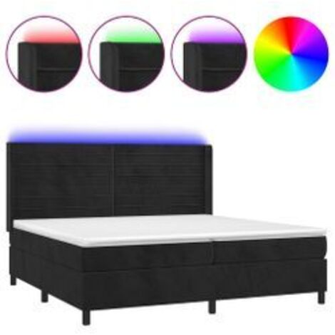 Sommier à lattes de lit matelas et LED Noir 200x200 Velours (1/5)