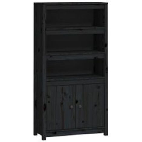Buffet haut Noir 80x35x154 Bois massif de pin (1/5)