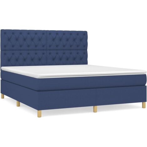 Sommier à lattes de lit avec matelas Bleu 160x200 Tissu (1/5)