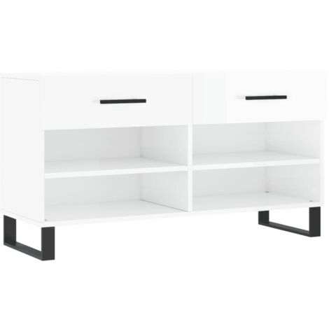 Banc à chaussures blanc brillant 102x35x55 bois d'ingénierie (1/5)