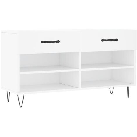 Banc à chaussures blanc 102x35x55 bois d'ingénierie (1/5)