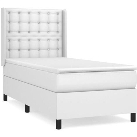 Sommier à lattes de lit avec matelas Blanc 90x190 Similicuir (1/5)