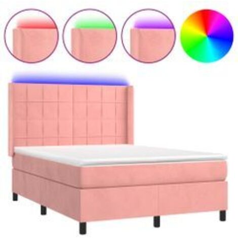 Sommier à lattes de lit matelas et LED Rose 140x190 Velours (1/5)