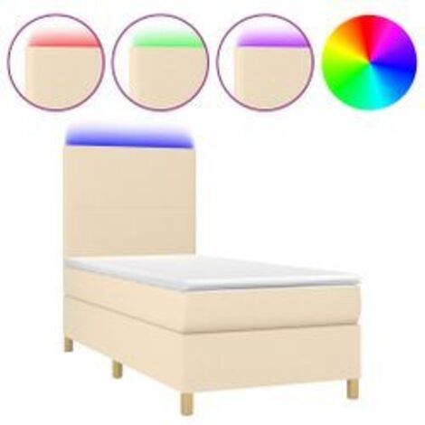 Sommier à lattes de lit et matelas et LED Crème 90x200 Tissu (1/5)
