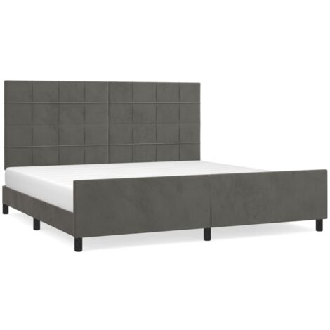 Cadre de lit avec tête de lit Gris foncé 200x200 Velours (1/5)
