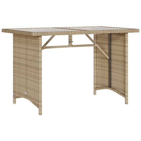 Table de jardin avec dessus en verre beige 110x68x70 rotin (1/5)