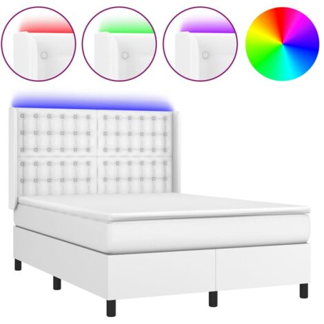 Sommier à lattes de lit matelas LED Blanc 140x190 Similicuir (1/5)