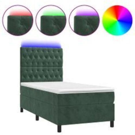 Sommier à lattes de lit et matelas et LED Vert foncé 90x190 (1/5)