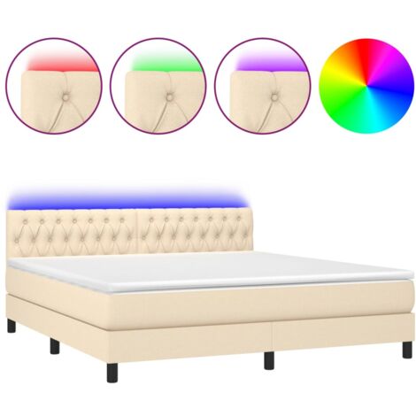 Sommier à lattes de lit avec matelas LED Crème 180x200 Tissu (1/5)