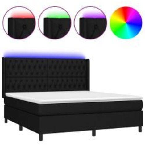Sommier à lattes de lit matelas et LED Noir 160x200 Tissu (1/5)