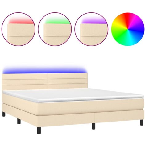 Sommier à lattes de lit avec matelas LED Crème 180x200 Tissu (1/5)