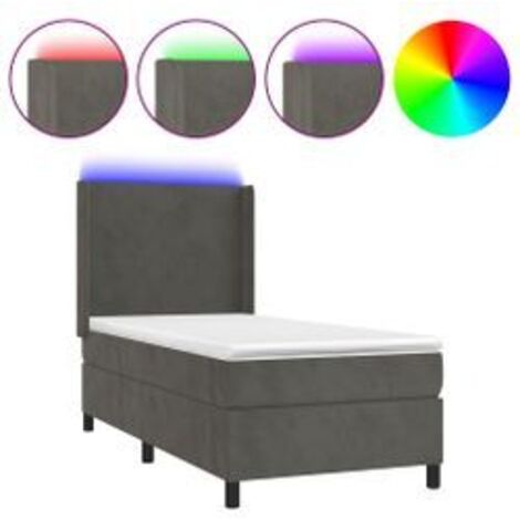Sommier à lattes de lit matelas LED Gris foncé 90x200 Velours (1/5)