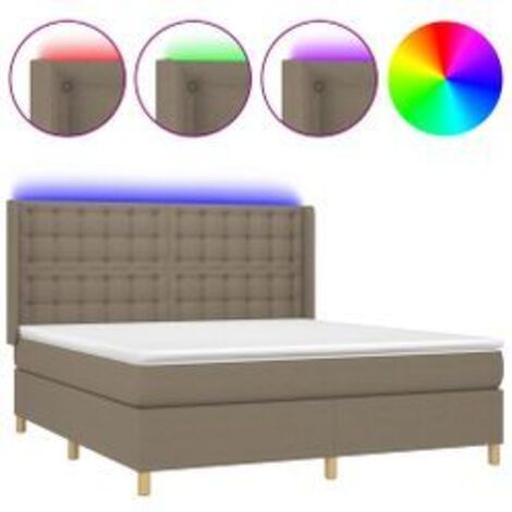 Sommier à lattes de lit matelas et LED Taupe 180x200 Tissu (1/5)