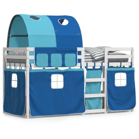 Lit superposé avec rideaux bleu 80x200 bois pin massif (1/5)