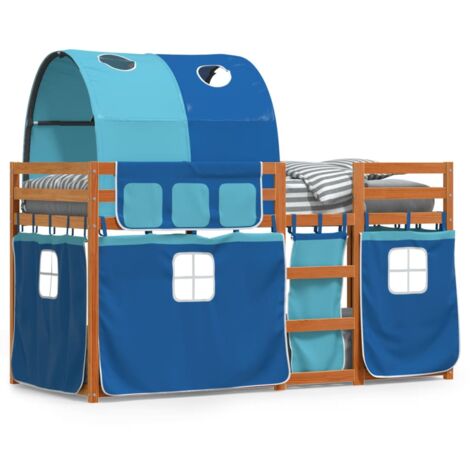 Lit superposé avec rideaux bleu 90x200 bois pin massif (1/5)