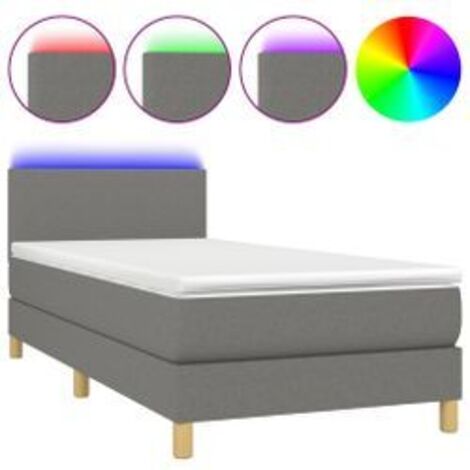 Sommier à lattes de lit avec matelas et LED Gris foncé 90x190 (1/5)