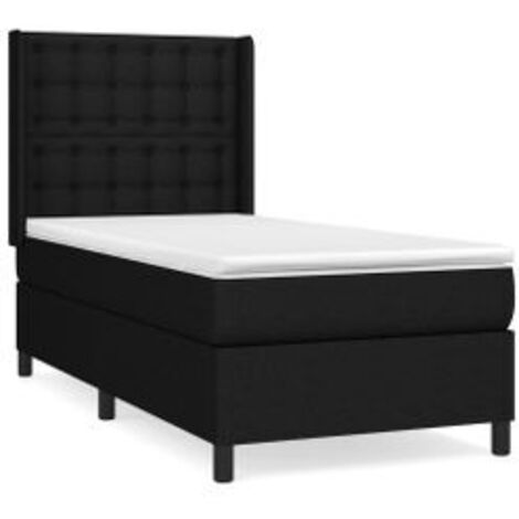 Sommier à lattes de lit avec matelas Noir 100x200 Tissu (1/5)
