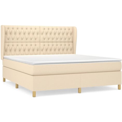 Sommier à lattes de lit avec matelas Crème 180x200 Tissu (1/5)