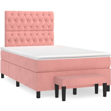 Sommier à lattes de lit avec matelas rose 120x190 velours (1/5)