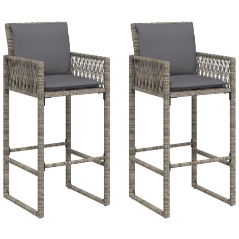 Tabourets de bar jardin coussins lot de 2 gris résine tressée (1/5)