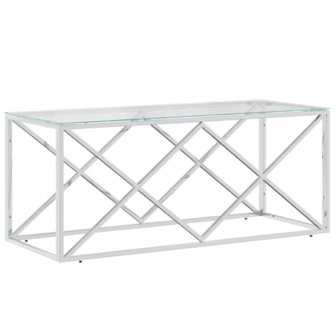 Table basse 110x45x45 acier inoxydable et verre (1/5)