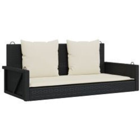 Balancelle avec coussins noir 119x56x48 résine tressée (1/5)