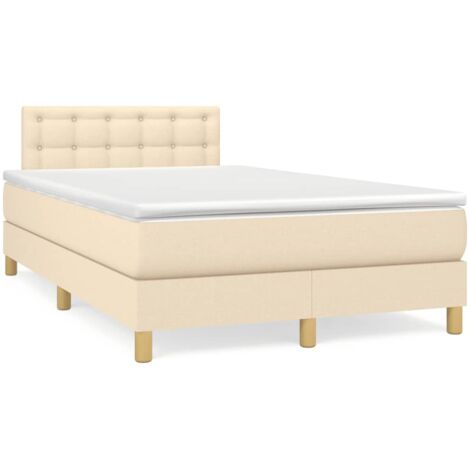 Sommier à lattes de lit matelas et LED crème 120x190 tissu (1/5)