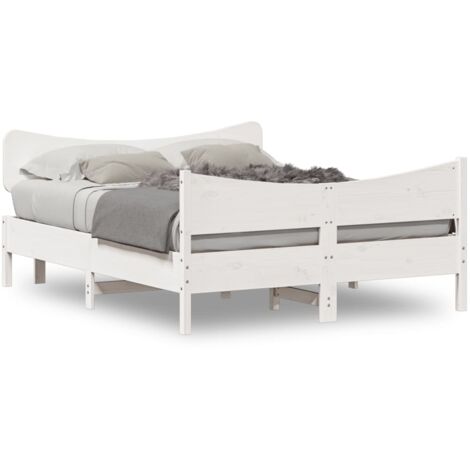 Cadre de lit avec tête de lit blanc 160x200 bois pin massif (1/5)