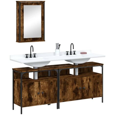 Ensemble de meubles de salle de bain 3 pcs Chêne fumé (1/5)