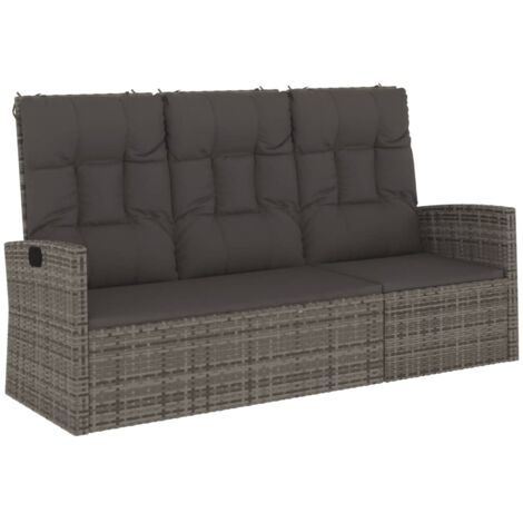 Banc de jardin inclinable et coussins gris 173cm résine tressée (1/5)