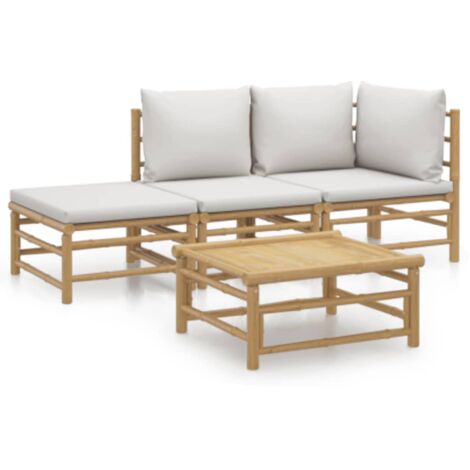 Salon de jardin 4 pcs avec coussins gris clair bambou (1/5)