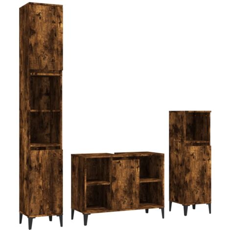 Ensemble de meubles de salle de bain 3 pcs Chêne fumé (1/5)
