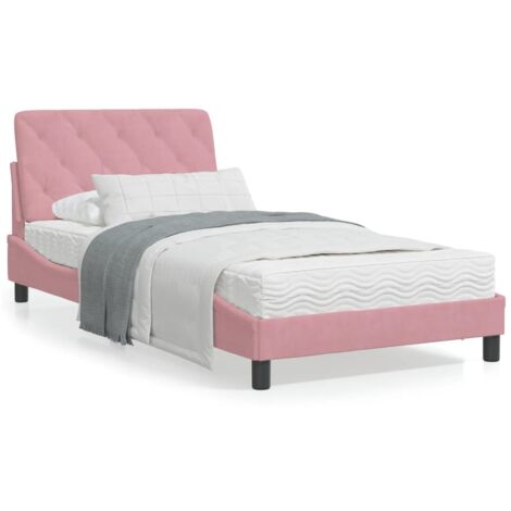 Cadre de lit avec tête de lit Rose 100x200 Velours (1/5)