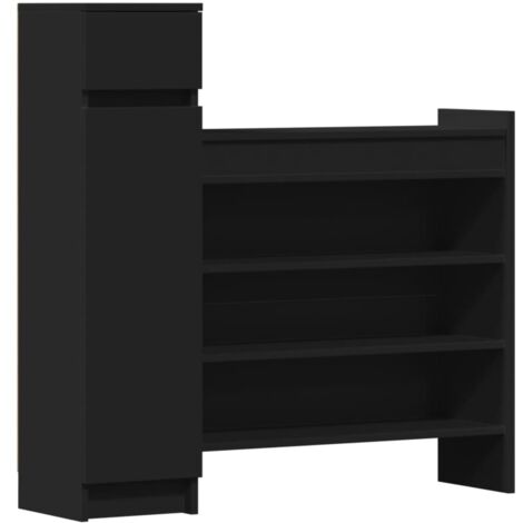 Armoire à chaussures noir 100,5x28x100 bois d'ingénierie (1/5)