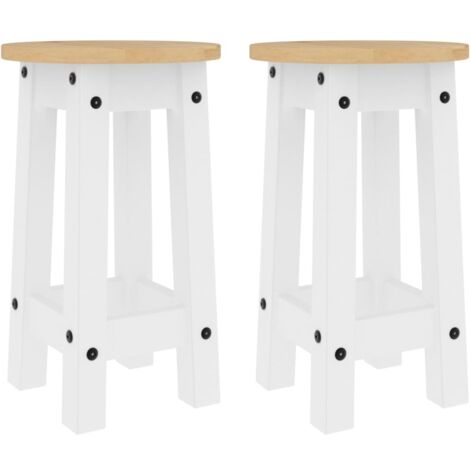 Tabourets de bar lot de 2 blanc bois massif de pin (1/5)